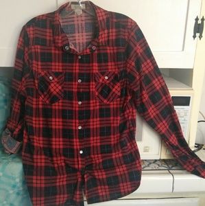 Red and black plaid button down